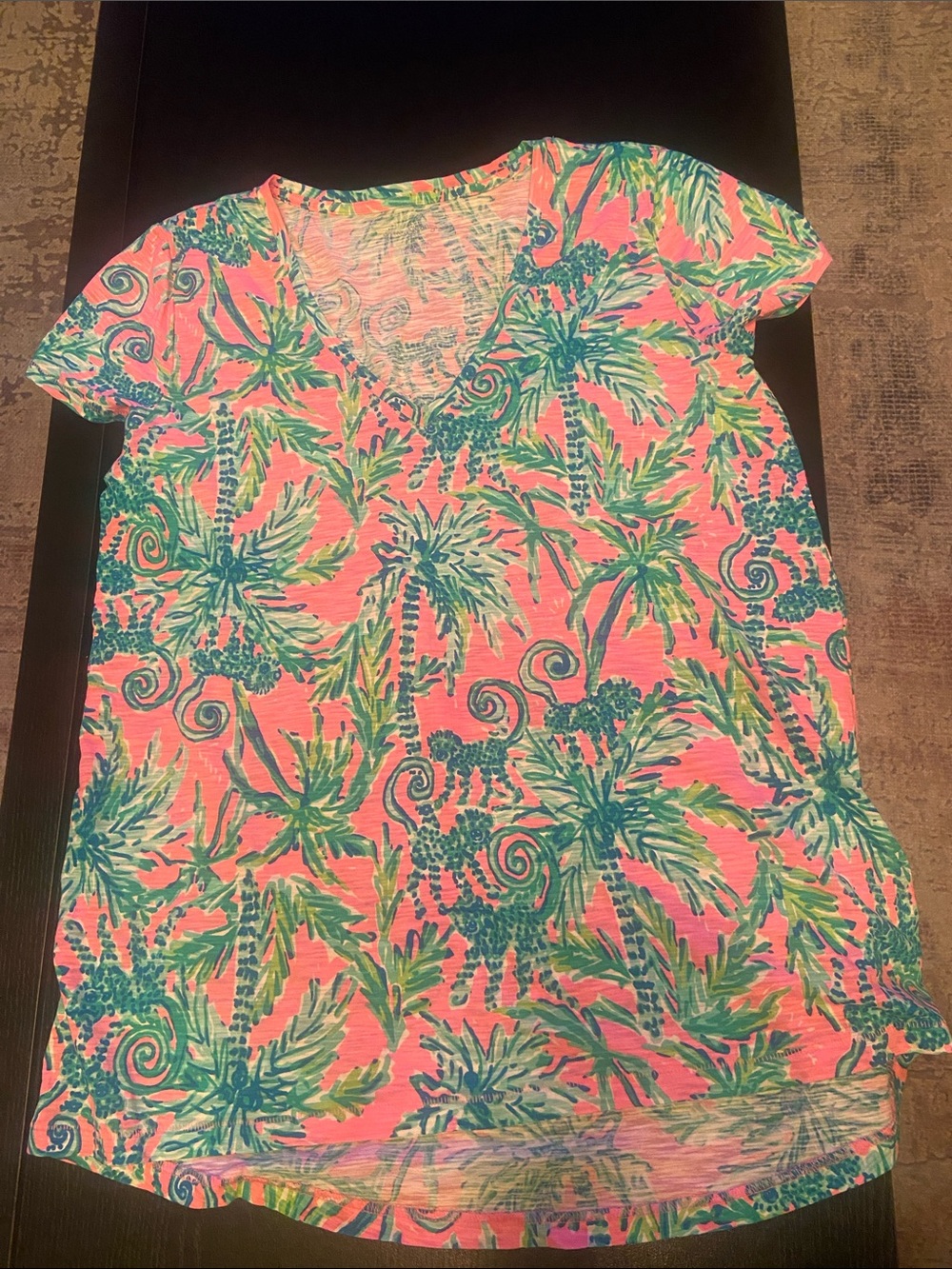 Lilly Pulitzer Pink Tropical Palm V-Neck Tee